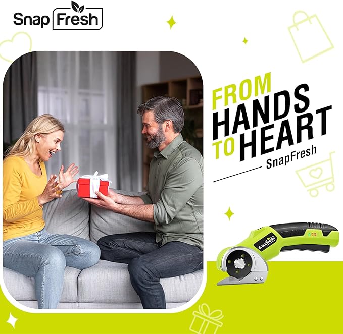 SnapFresh 4V Cordless Electric Scissors-Rechargeable Rotary Box Cutter w/ 2.0Ah Battery, 2 Self-Sharpening Blades, LED Light & Safety Lock,Carpet Cutter Tool for Cardboard, Fabric, Leather, Plastic