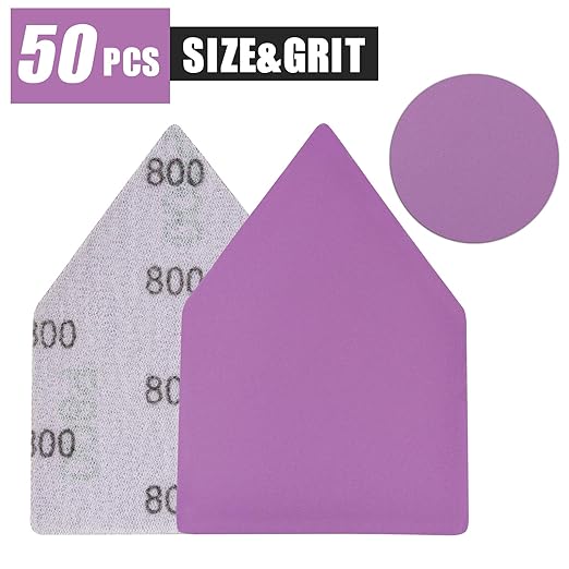 800 Grit Sandpaper 50PCS, 90mm x 65mm Triangle Sanding Sheets, Fits Milwaukee M12 Fuel Sander, Hook & Loop Detail Sander Pads, Ceramic Alumina Abrasive Sand Paper for Wood Finishing, Detail Sanding