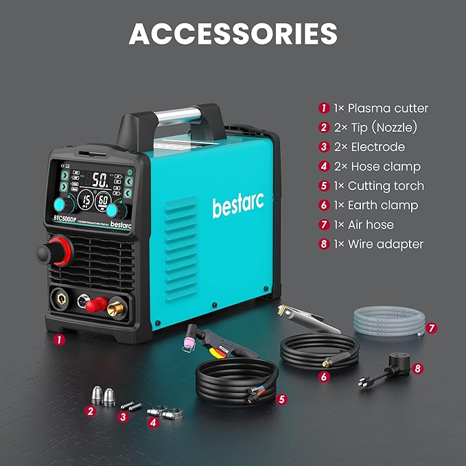bestarc Plasma Cutter, [Pilot Arc][Large LED Display][Air Sensor] 50A bestarc Plasma Cutter Machine 110/220V Dual Voltage, 1/2 Inch Clean Cut 4/5 Inch Max Cut, Post Flow Mesh, 2T/4T for Beginners DIY