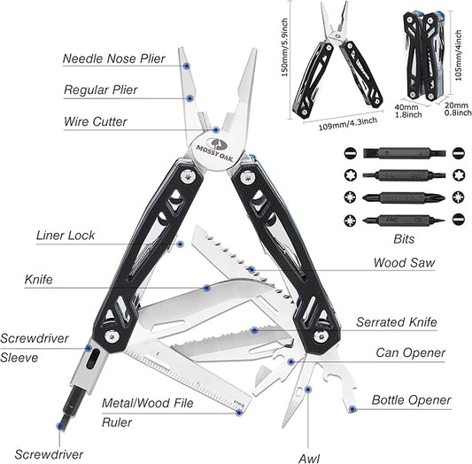 MOSSY OAK Multitool, 21-in-1 Stainless Steel Pocket Knife with G10 Handle, Screwdriver Sleeve, Self-locking Pliers with Sheath-Perfect for Outdoor, Survival, Camping, Hiking, Simple Repair