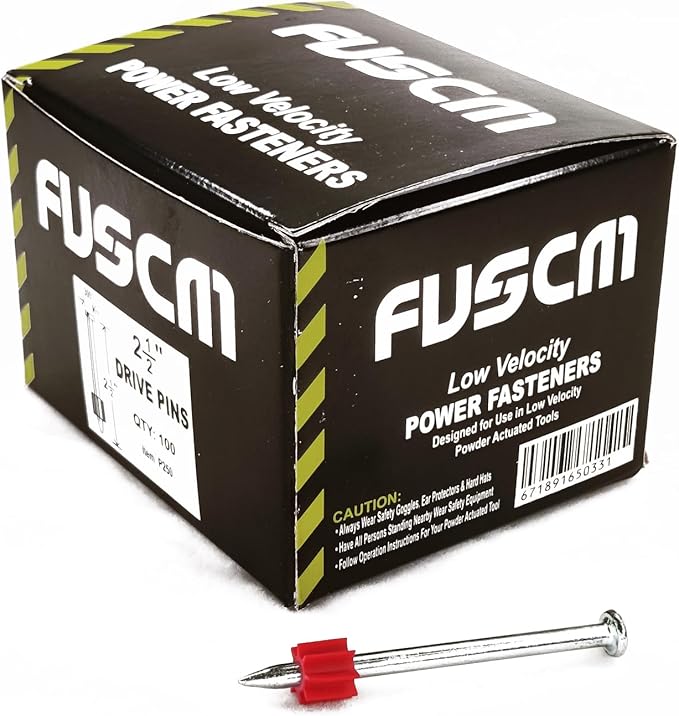 2-1/2" Powder Actuated Fasteners,.300 Head Diameter Drive Pin with red Flute, P250, 100pcs/pack
