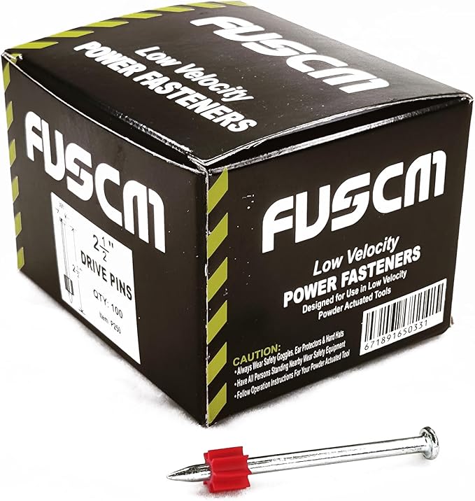 2-1/2" Powder Actuated Fasteners,.300 Head Diameter Drive Pin with red Flute, P250, 100pcs/pack, 4 Pack