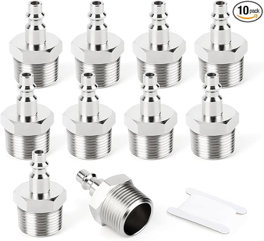 GASHER 10PCS 3/4-Inch NPT Male Industrial Air Tool Fitting, 1/4-Inch High Flow Pneumatic Plugs Max Working Pressure 300PSI