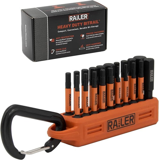 Railer Allen Wrench Hex Bit Set 2 Inch Impact Driver 20pc Hex Bit Set With A Bit Holder & Carabiner. Premium S2 Steel, Ideal For Furniture Screws