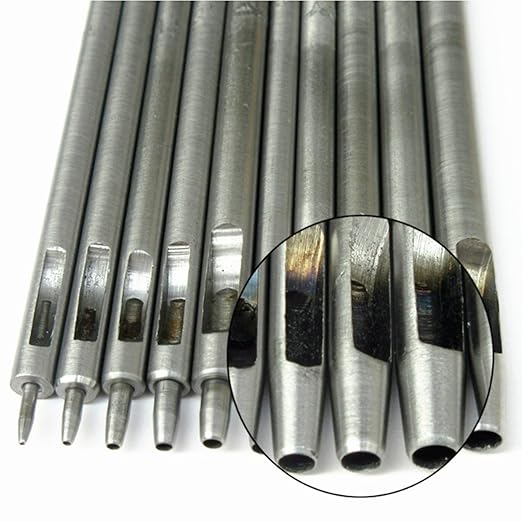 Steel Leather Punch Tool Kit, 10 Sizes (0.5-5.0mm) for Belt, Wallet, Bag, Crafting | Heavy-Duty Hole Puncher Set, Professional Leatherworking Tools for DIY & Repair