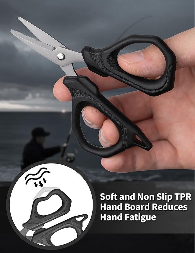 4.6" Fishing Scissors,Fishing Line Cutter for Braided Fishing Line,Fishing Gear with Tool Retractor,Non-Slip Grip Small Scissors for Saltwater & Freshwater