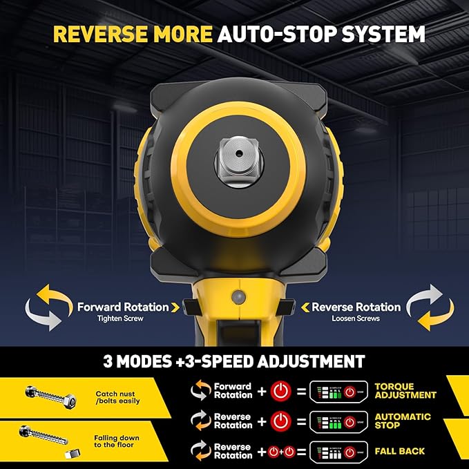 XGOLD DEVONIC Cordless Impact Wrench,750Ft-lb(980N.m) Brushless Impact Gun,2900RPM High Torque Impact Wrench,1/2 Inch with 3 Models,Charger & 6 Sockets, Power Impact Driver for Car Home