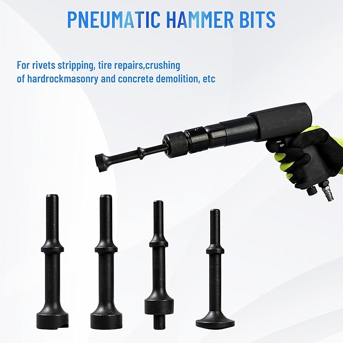 25PCS Multi-functional Pneumatic Hammer Piece Chisel Set, Air Hammer Kit, 2100 BPM Quick Change Retainer Air Hammer with Shovel Heads, Ball Joint Separator Set, Air hammer Bits (Black)