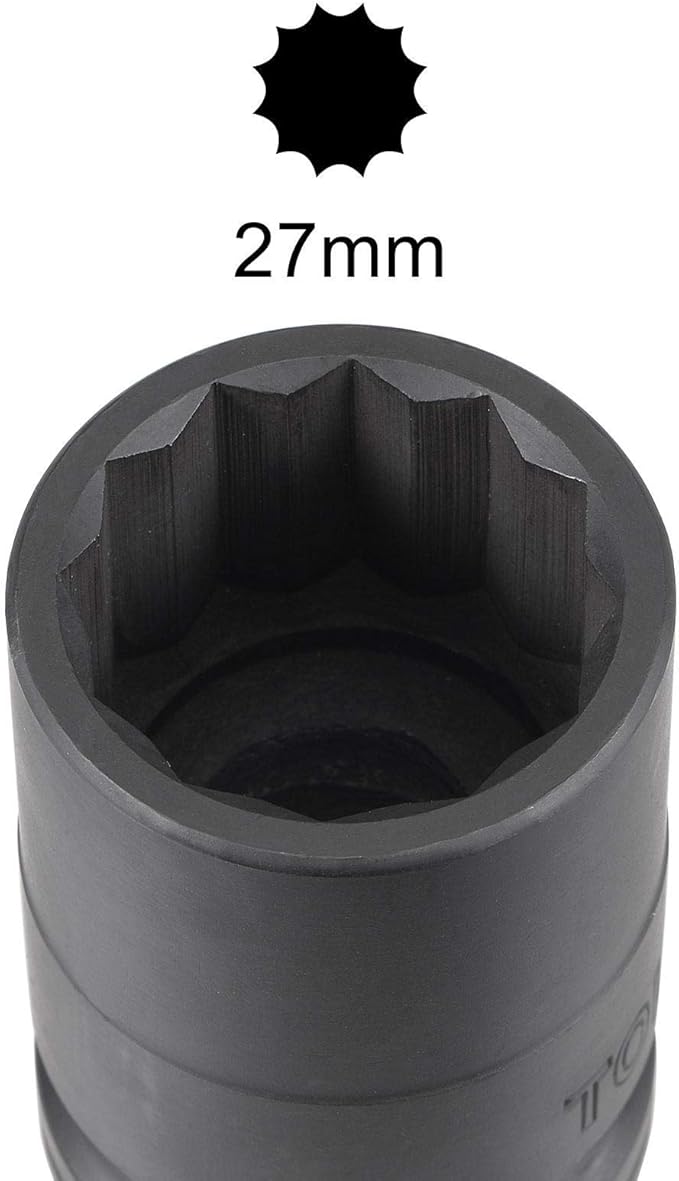 uxcell 3/4-Inch Drive 27mm 12-Point Impact Socket, CR-MO Steel 56mm Length, Standard Metric Sizes
