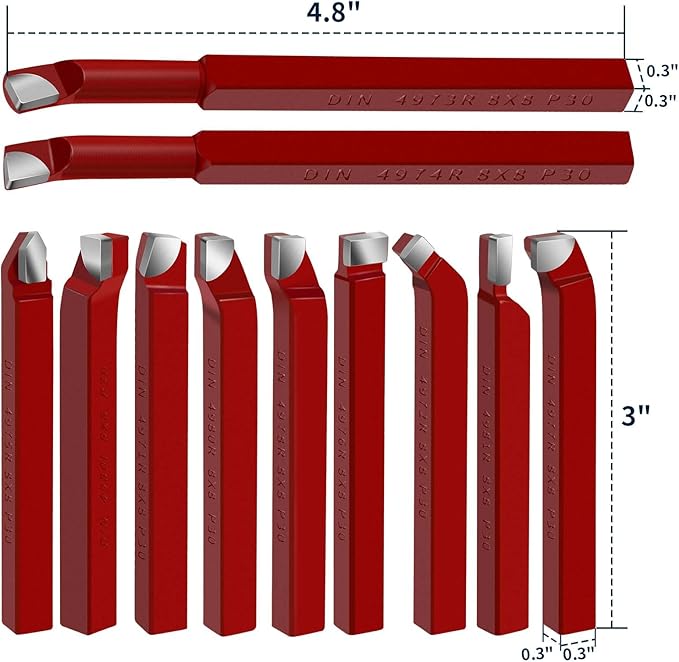 11 Pc 5/16" Carbide Tip Tipped Cutter Tool,Metal Lathe Cutting Tools,Lathe Tools Metal Cutting for Metal Lathe Turning, Boring, and Chamfering