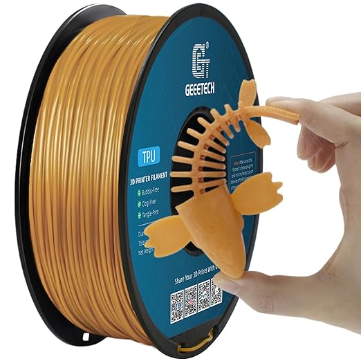 Geeetech TPU Filament 1.75mm, Shore 95A ??Flexible 3D Printer Filament with High Elasticity, 1KG (2.2lbs) Spool, Dimensional Accuracy 짹0.03mm, Fits Most FDM Printers (Gold)