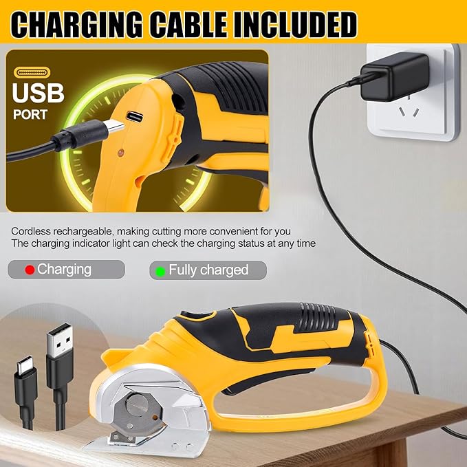 Cordless Electric Scissors,3.6V Cardboard Cutter,Electric Box Cutter with 1 Blade,USB Charging Cable,Safety Lock - Suitable for Fabric,Leather,Plastic,Crafts,Scissors for Cardboard