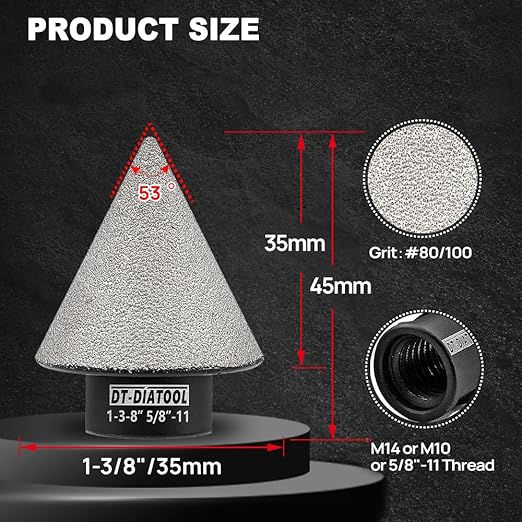 DT-DIATOOL Diamond Beveling Chamfer Bits - Diamond Countersink Drill Bit 1-3/8 Inch x 5/8"-11 Thread for Enlarging Trimming Shaping Existing Holes of Granite Marble Porcelain Tiles,Size 35mm 2pcs
