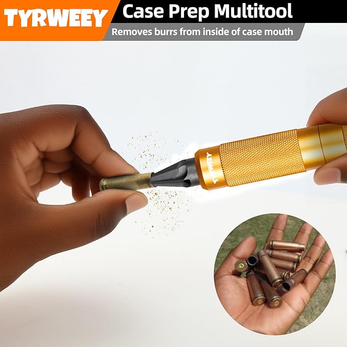 Case Prep Multitool, Case Chamfer Deburring Tools for Reloading, Primer Pocket Reamers and Cleaners for Removing Crimps (Orange)