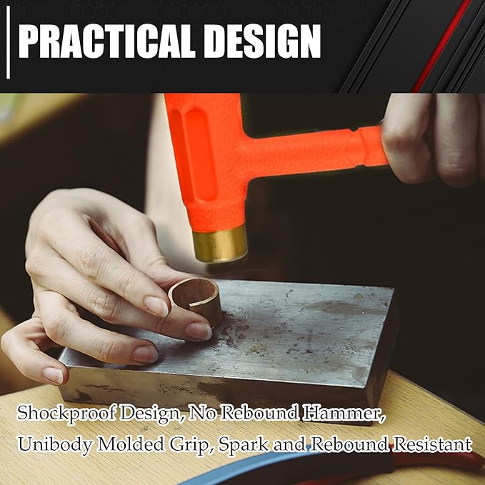 C&T 2-Pieces Dead Blow Hammer Set with Brass Cap, Orange,Shockproof Design, No Rebound Hammer,Unibody Molded Grip, Spark and Rebound Resistant