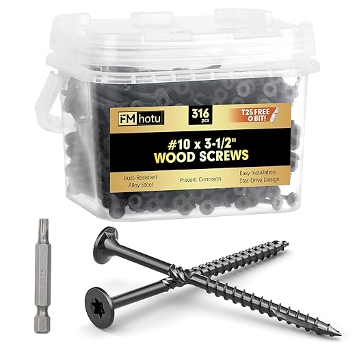 #10 x 3-1/2??Deck Screws, 316Pcs Star Drive Wood Screws, Rust Resistant Timber Screws for Timber/Log/Landscaping Wood, T25 Star Bit Included, Black