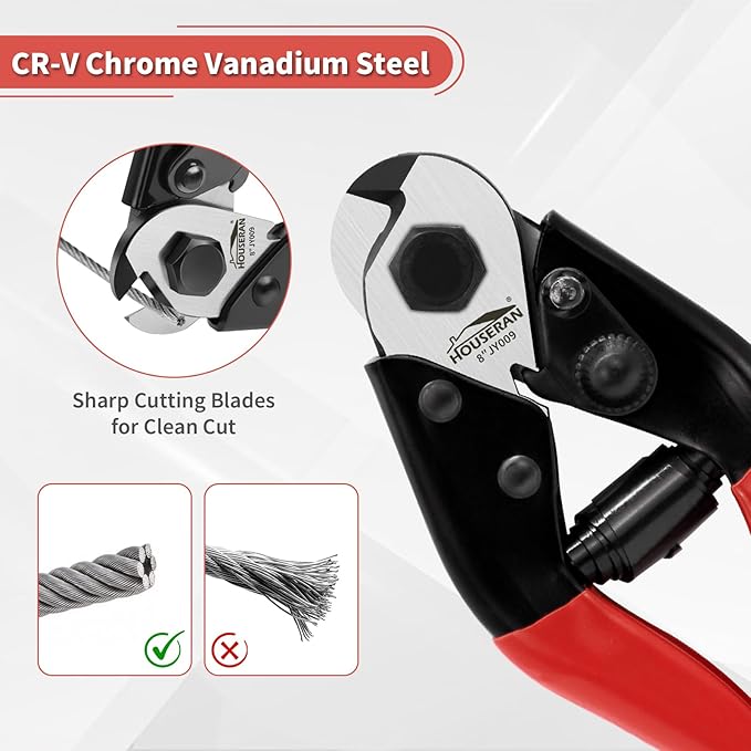 8 Inch Wire Rope Cutter, Stainless Steel Cable Cutter, Heavy Duty Wire Cutters Cutting Up to 3/16" for Fence, Wire Seals, Aircraft Cables, Decking, Railing, Bike Bicycle Brake Cable, DIY