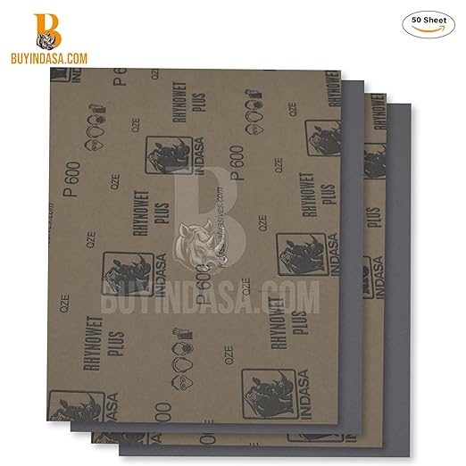 Indasa 50 PCS 9x11??Rhynowet Wet & Dry Sandpaper Sheets, 800 GRIT, Clog-Resistant Abrasive for Wood, Metal, Auto, Paint & Clear Coat Finishing, Sand Paper Silicon Carbide, Plusline