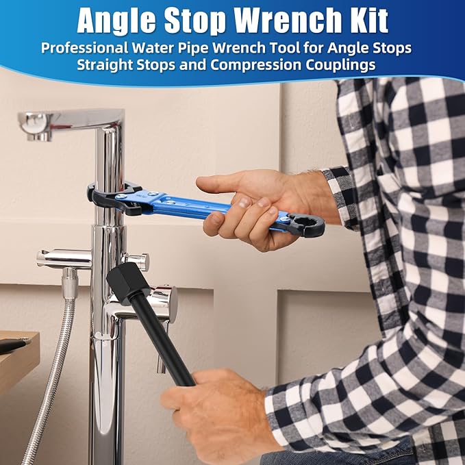 Lanties 5 Pcs Angle Stop Wrench Kit Plumbing Tool, Compression Sleeve Puller for 1/2" Compression Fitting Ferrule Puller Removal Tool for 1/2" Copper Tubing 4-way Multi-functional Utility Key(Blue)