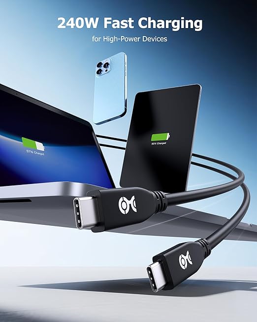Cable Matters 40Gbps Short USB 4 Cable - 1ft, Supports Up to [8K@60Hz / 4K@240Hz Video, 240W Charging, 40Gbps Data Transfer] USB4 Cable, Black, Compatible with Thunderbolt 4, MacBook, XPS, Surface Pro