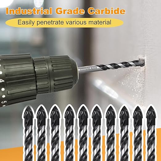 TITGGI 5/16" (10PCS) Masonry Drill Bit Set & Cement Drill Bits, Professional Concrete Drill Bit Set for Glass/Brick/Plastic/Cement/Wood/Tile/Etc, Industrial Strength Carbide Drill Bit Tip