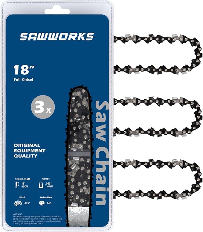 3-pack Chainsaw Chain 18 Inch, .325" Pitch .063" Gauge 74 Drive Links for 26RS-74, 26RM3-74 Stihl MS271 Farm Boss, MS290, MS291, 3639-005-0074, 3689-005-0074, Oregon L74, V74 and More