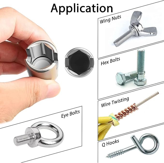 SUNJOYCO 3 PCS Power Wing Nut Driver Bit Set, CR-V Steel Wingnut Socket Bits, Eye Hook Drill Bit, Eye Bolt Drivers, 1/4 Inch Hex Shank Nut Driver for Wingnut, Screw Hook, Wire Twisting, 10mm 12mm 16mm