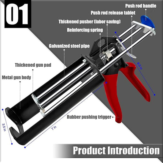 Dual Epoxy Gun for 200 mL / 6.76 fl oz, Double Cartridge Caulking Gun, Hand Manual Black Panel Bond Adhesive Caulk Gun (2:1 Mix Ratio)
