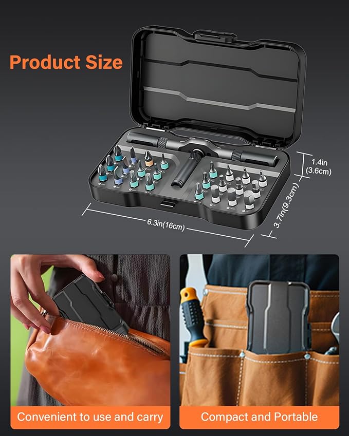 24 in 1 Magnetic Ratchet Screwdriver Set, DIY Mini Screwdriver Set, Multi Bit Magnetic Drive Set with Detachable Ratchet Handle, Portable Repair Tool Kit for Furniture Computer Bicycle