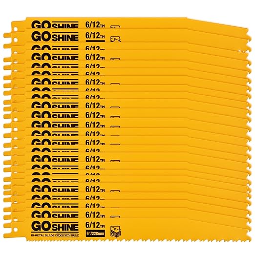 25 Pack 9 in 6/12TPI Reciprocating Saw Blades,Stud and Nail sawzall Blades, 9" High-Strength Bi-Metal sawzall Blades for Wood and Nail-Embedded Wood, Small Branches, Pallets,PVC Pipe