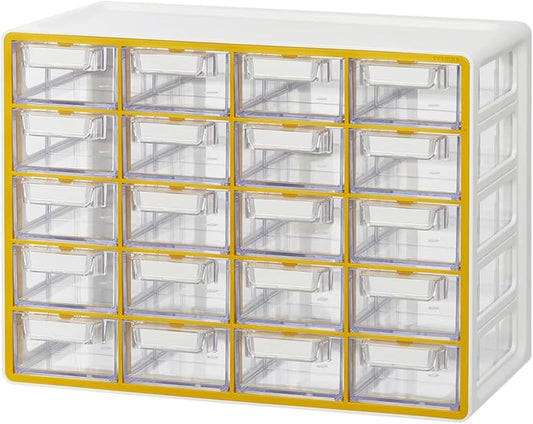 Blue Ginkgo Small 20-Drawer Cabinet ??Stackable Clear Organizer for Hardware, Beads, Plastic Bricks, Office, and Craft Storage (Made in Korea, Yellow)