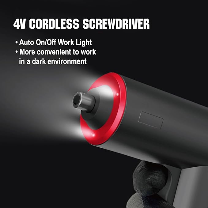 Electric Cordless Screwdriver Set, 4V Rechargeable Screw Gun with 12 Drill Bits, Screwdriver Kit with LED Light, Separable Battery Pack with USB Charging Cable for Home, DIY, Repair