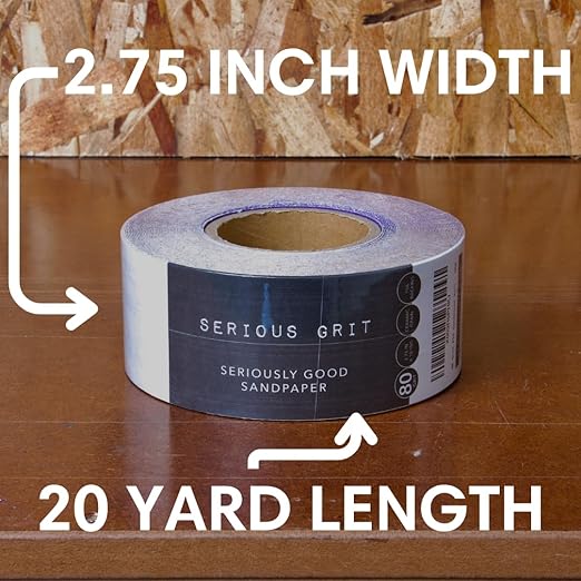 Serious Grit 80 Grit Ceramic Grain PSA Sandpaper Roll - Heavy-Duty Stickyback Adhesive Longboard Sanding Roll - 2.75 Inch x 20 Yard Continuous Sand Paper for Wood, Metal, Autobody, Paint, Air Sanders