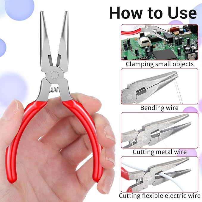 3 Pcs Needle Nose Pliers 5 Inch Long Nose Pliers with Side Cutter Spring Small Plier for Jewelry Repair Wire Wrapping Beading Crafts Jewelry Making Supplies