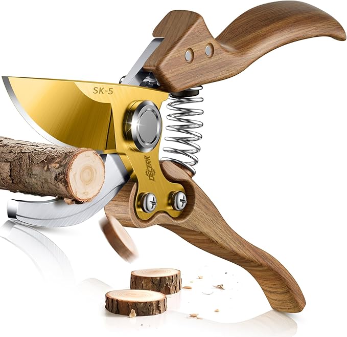 DECERK 8.5" Professional Bypass Pruning Shears ??Heavy Duty Garden Scissors & Clippers for Wood & Tree Trimming, Ultra Sharp SK5 Blade, Ergonomic Handle, Perfect Gardening Gift, 2025 Wood-Like Finish