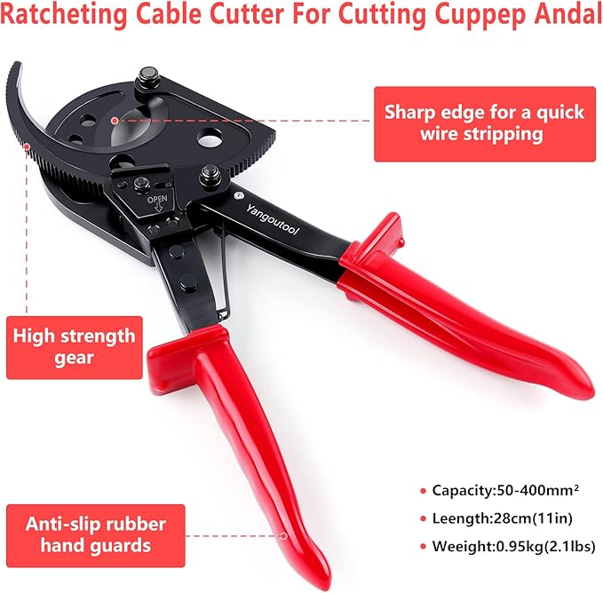 Yangoutool Ratcheting Cable Cutters up to 400mm짼 /過22.5mm/過0.89 inches Heavy Duty Aluminum Copper Ratchet Wire Cutter for Cutting Electrical Wire