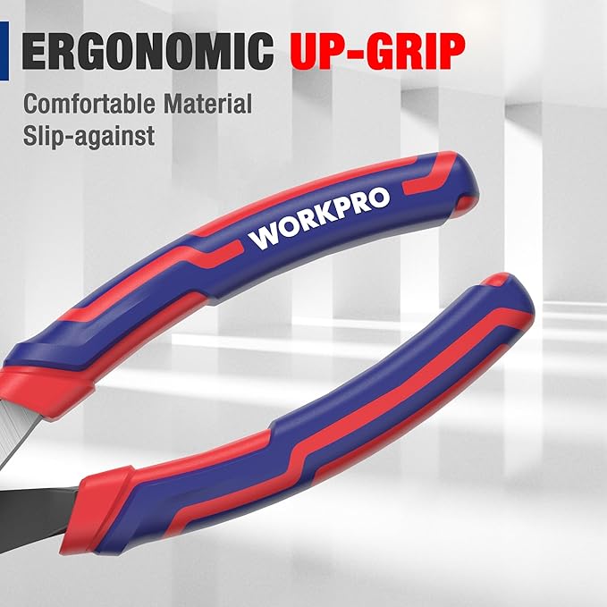 WORKPRO 8??Slip Joint Pliers Tool, Large Soft Grip,Rust Prevention Finish, 3-Zone Serrated Jaw Forged from High Carbon Steel for Maximum Grip