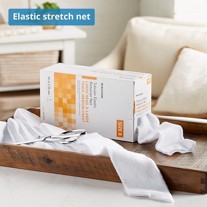 McKesson Tubular Elastic Retainer Net Dressing, Non-Sterile, Head, Thigh, Chest, Size 8, 34 in x 25 yd, 1 Count, 10 Packs, 10 Total