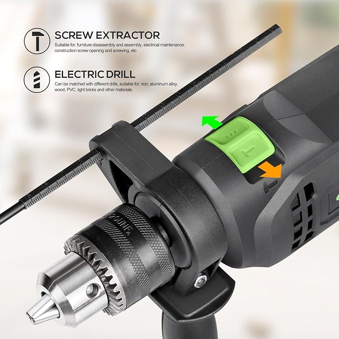 GALAX PRO 4.5Amp 0-3000RPM Corded Hammer Drill, 5pcs Bit, Hammer and Drill 2 Functions in 1 with 12 Variable Speed, 1/2 Inch Keyed Metal Chuck, 360째Rotating Handle