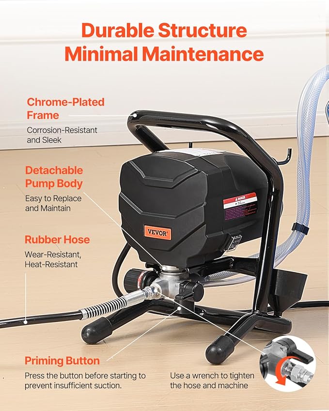 VEVOR Stand Airless Paint Sprayer, 650W High Efficiency Airless Sprayer, 3000PSI Electric Paint Sprayer Machine Extension Rod and Cleaning Kits for Interior and Exterior Furniture/Fence/Home/House