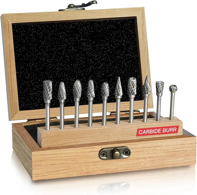 Tungsten Carbide Burr Set Die Grinder Bits 1/8" Shank 10Pcs - Double Cut Rotary Burr for Metal Deburring, Finishing, Carving, Grinding, Polishing, Engraving, Drilling