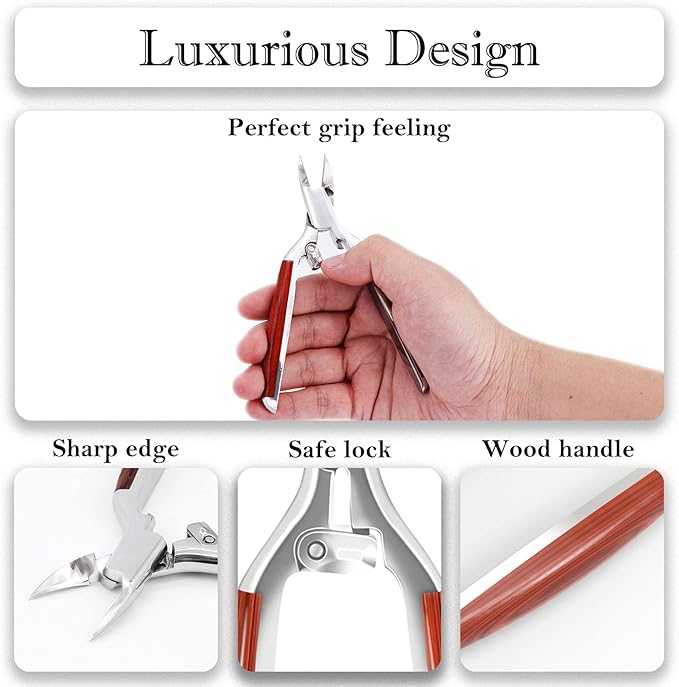 Podiatrist Toenail Clippers for Ingrown&Thick Toenails, alicates para u챰as de pies, Luxury Wooden Handle Nail Clippers, Professional Toenail Cutter for Seniors, Men, Women