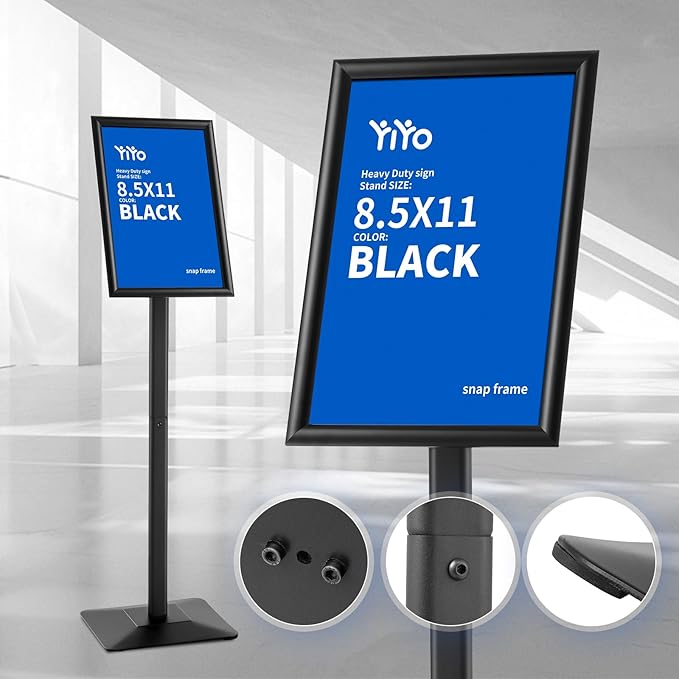 YIYO Sign Stand Poster Stand竊똞djustable heavy duty pedestal Sign Holder Floor Stand竊똞luminium frame floor standing for display 8.5*11 inch竊똁lack (8.5*11 Black)