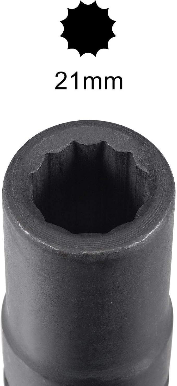 uxcell 3/4-Inch Drive 21mm 12-Point Deep Impact Socket, CR-MO Steel 78mm Length, Metric Sizes
