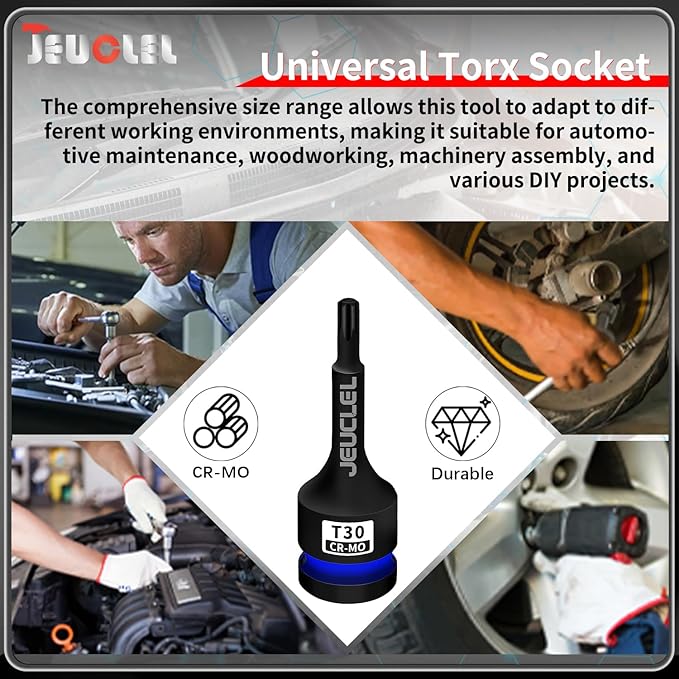 T30 Torx Bit Socket, 1/2" Drive Torx Star 6 Point Impact Bit Socket, 3-Inch, Cr-Mo Steel, Screwdriver Adapter for Electric Ratchet Wrenches Fastening Screws Hand Repair