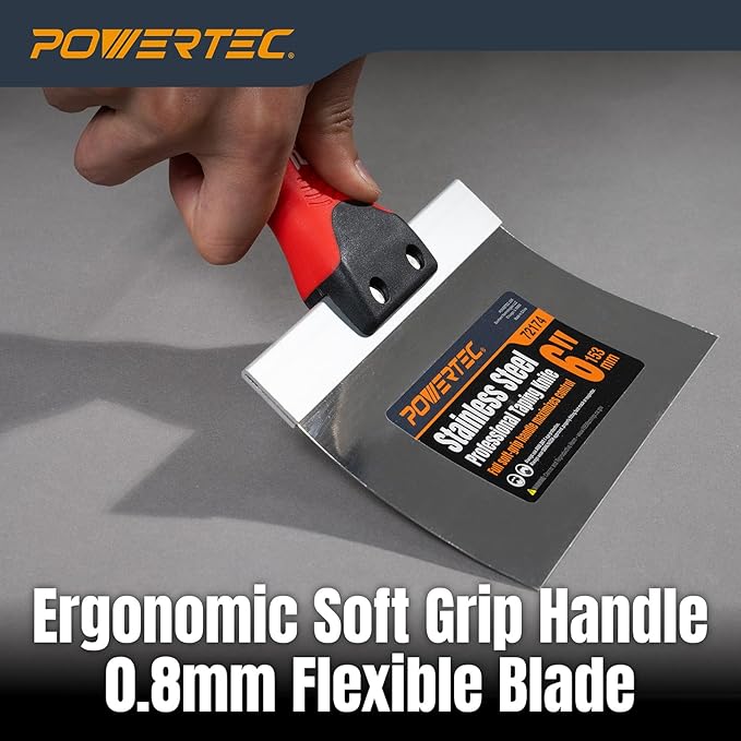 POWERTEC Drywall Knife Set, 5 Pcs Stainless Steel Taping Knives, 6",8",10", 12",14" Drywall Joint Taping, Finishing & Patching (72174)