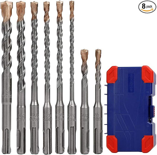 WORKPRO 8-Piece SDS-Plus Drill Bit Set, Carbide Tip, SDS+ Rotary Hammer Drill Bit Set with Storage Case for Brick, Cement, Stone & Concrete
