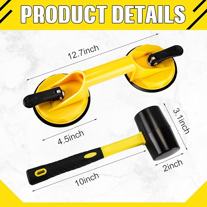 Floor Gap Fixer Tool Kit for Laminate Floor Gap Repair Aluminum Heavy Duty Suction Cup and Rubber Mallet Set for Floating Wood Floors and Moving Glasses(Yellow)