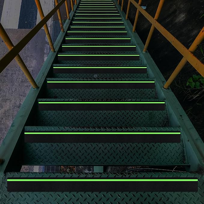 5 Pieces Anti Slip Tape with Glow in Dark Stripe Non Slip Tape with Luminous Stripe Anti Slip Grip Tape for Stairs Anti Slip Traction Tape, 6 by 24 Inches (Luminous)