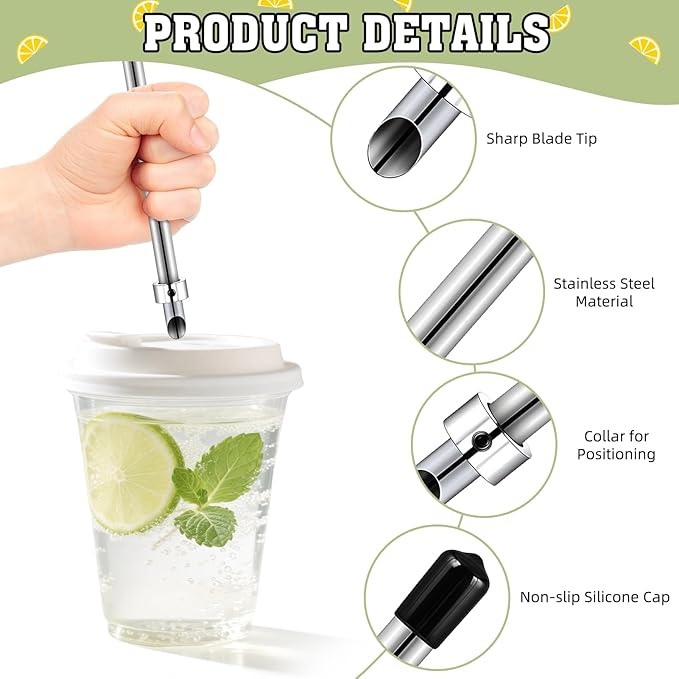 Zkptops 3 Pack Straw Puncher for Plastic Lids Lemonade Cups Stainless Steel Straw Hole Puncher for Deli Containers Fresh Squeezed Lemonade Stand Supplies Kit Includes Punching Tool Cleaning Brushes